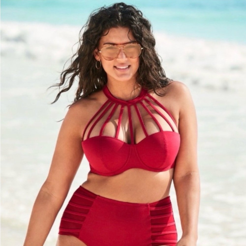 Adore Me Red Strappy High-Waist Bikini Set NWOT